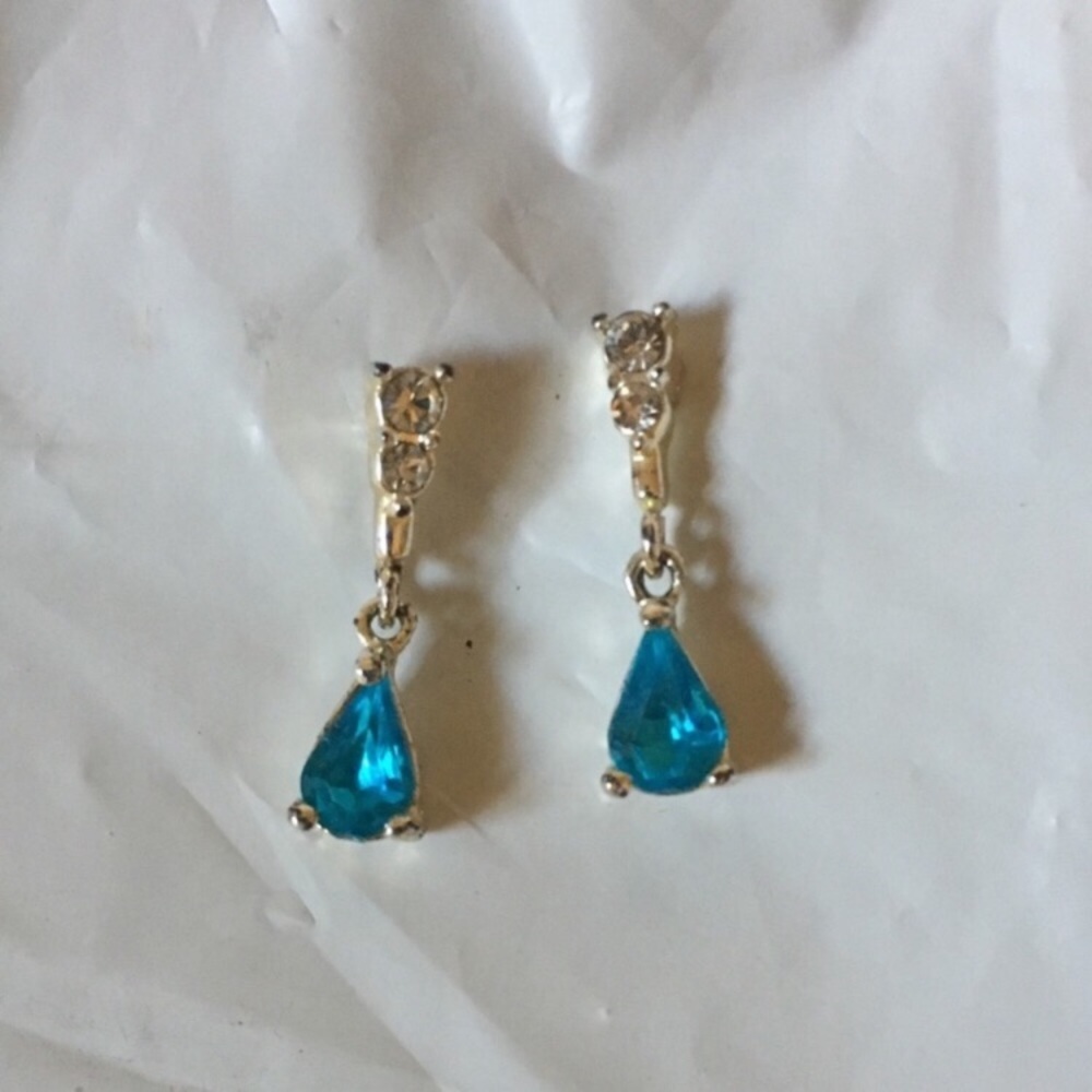 Cubic Zirconia Silver Blue Dangle Earrings
